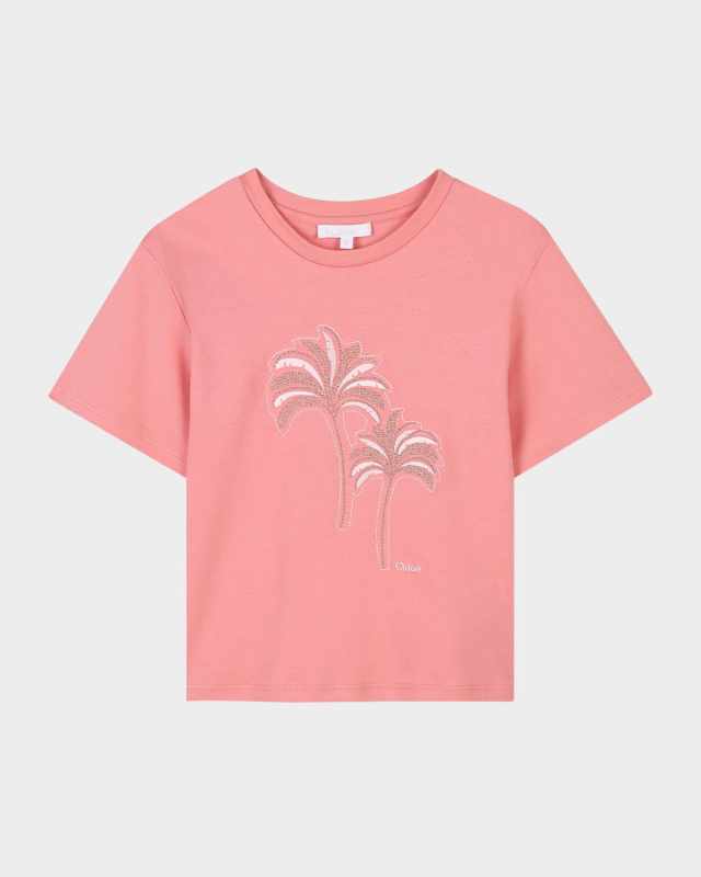 Girl's Palm Tree Embellished Tee, Size 4-